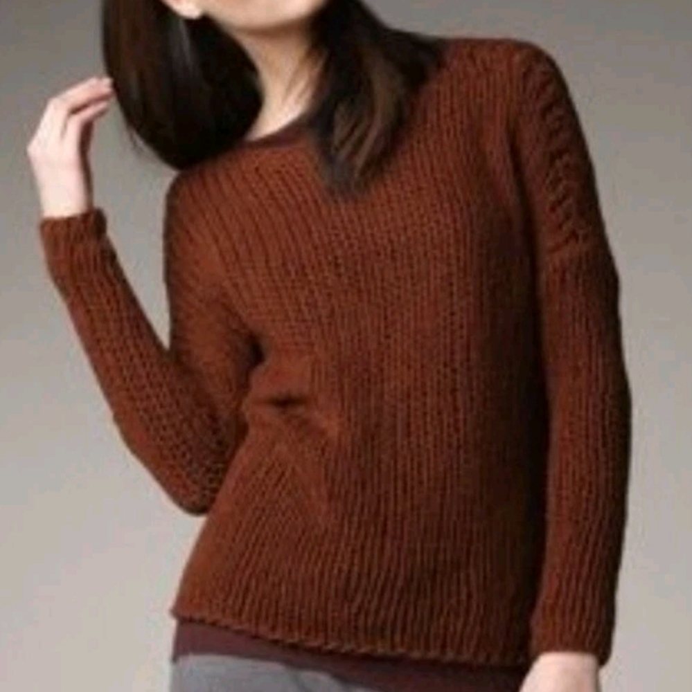 Vince Womens Chunky Loose Knit Wool Blend Lagenlook Sweater Chocolate Brown M